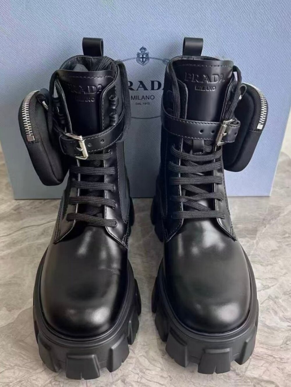Prada Monolith Combat Boots with Pouch